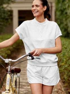 Women tasc Villa Knit Seersucker Short Sleeve Henley